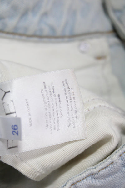 Raey Women Straight Jeans Mid Rise Blue Cotton Inseam 31 Size 26