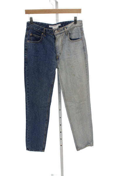 Push Button Women Straight Jeans Blue Mid Rise Cotton Button Size M