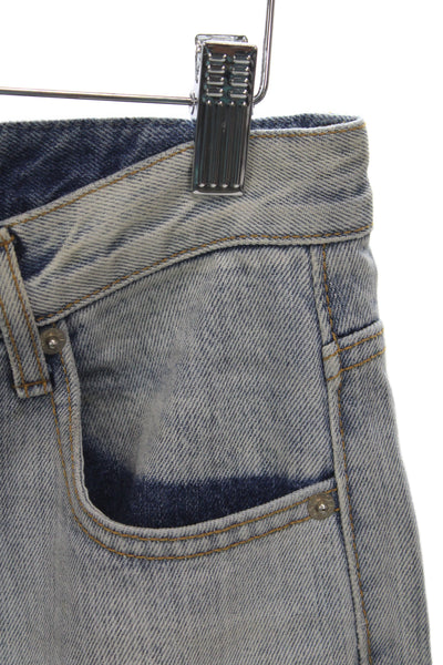 Push Button Women Straight Jeans Blue Mid Rise Cotton Button Size M