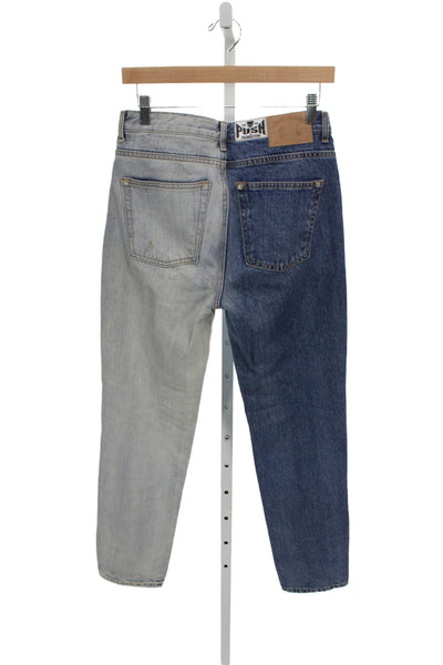 Push Button Women Straight Jeans Blue Mid Rise Cotton Button Size M