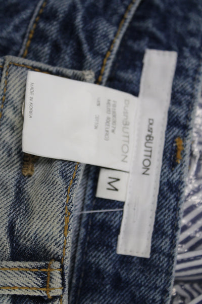 Push Button Women Straight Jeans Blue Mid Rise Cotton Button Size M