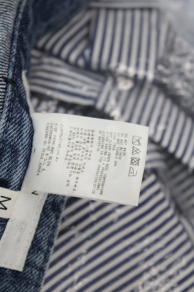 Push Button Women Straight Jeans Blue Mid Rise Cotton Button Size M