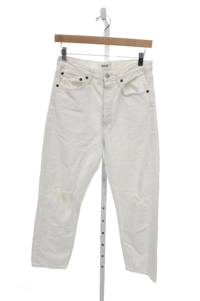 Agolde Womens Straight Jeans White Cotton Button 29 Inseam Size 26