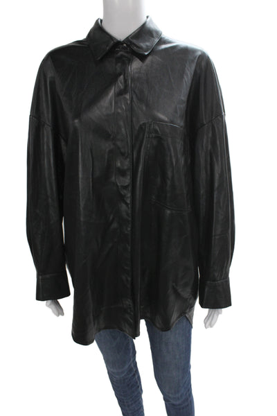 Zara Women Basic Jacket Black Polyurethane Button Long Sleeve Size S