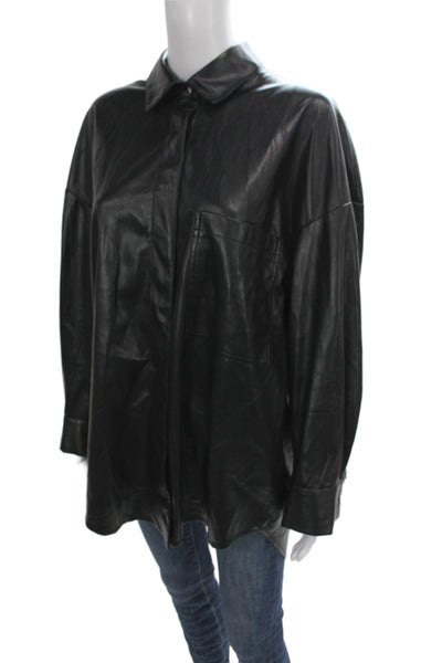 Zara Women Basic Jacket Black Polyurethane Button Long Sleeve Size S
