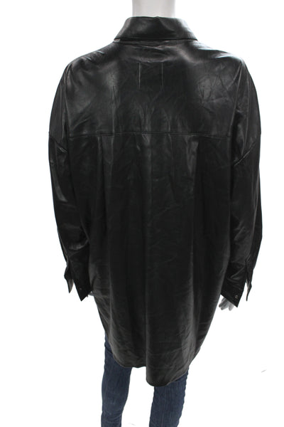 Zara Women Basic Jacket Black Polyurethane Button Long Sleeve Size S