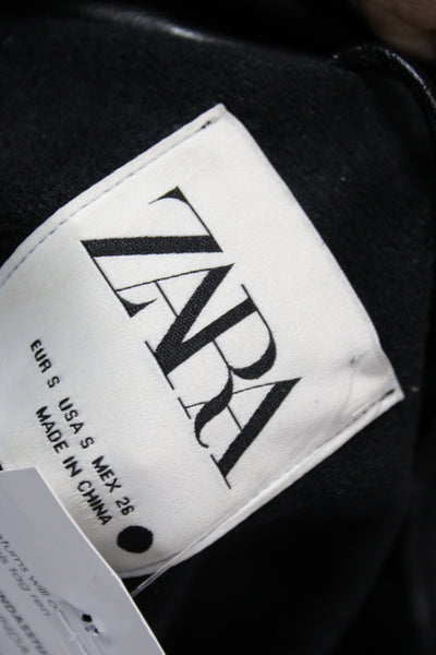 Zara Women Basic Jacket Black Polyurethane Button Long Sleeve Size S