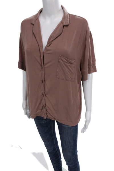 Naadam Womens Basic Button Up Collared Short Sleeve Modal Brown Size M