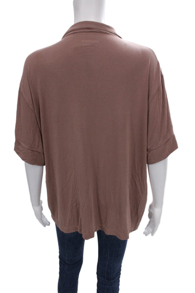 Naadam Womens Basic Button Up Collared Short Sleeve Modal Brown Size M