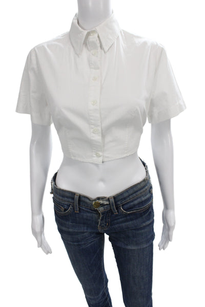 Matthew Bruch Womens Cropped Button Up Cotton Short Sleeve White Size 2