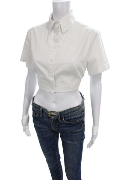 Matthew Bruch Womens Cropped Button Up Cotton Short Sleeve White Size 2