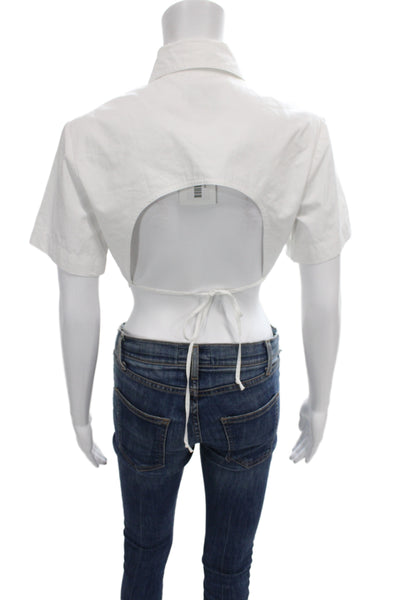 Matthew Bruch Womens Cropped Button Up Cotton Short Sleeve White Size 2