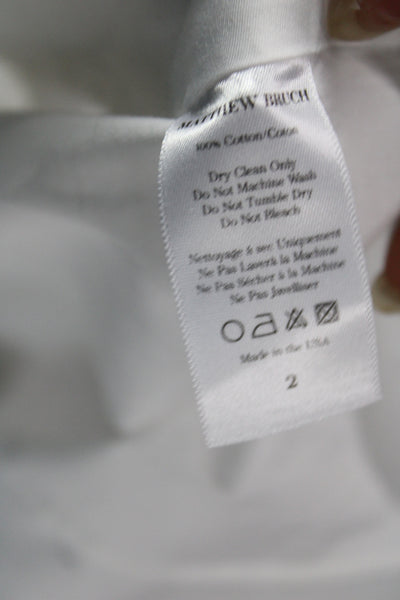 Matthew Bruch Womens Cropped Button Up Cotton Short Sleeve White Size 2
