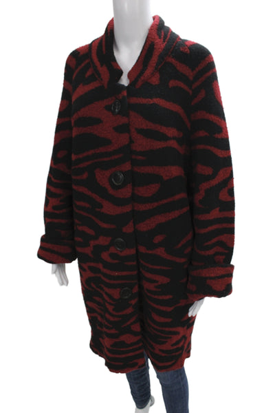 Rabens Saloner Women Black Animal Print Overcoat Button Long Sleeve Size S