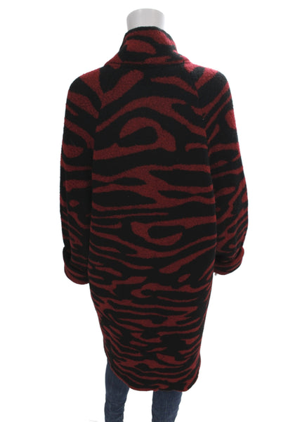 Rabens Saloner Women Black Animal Print Overcoat Button Long Sleeve Size S