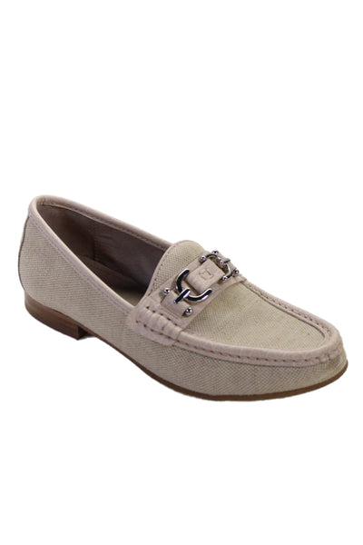 Donald J Pliner Womens Canvas Embellished Loafers Shoes Beige Pink Size 6M