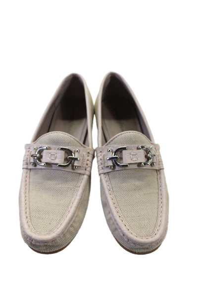 Donald J Pliner Womens Canvas Embellished Loafers Shoes Beige Pink Size 6M