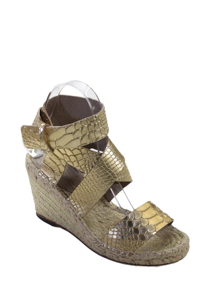 Donald J Pliner Womens Embossed Leather Espadrille Wedge Shoes Gold Sz 6