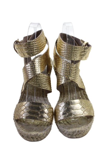 Donald J Pliner Womens Embossed Leather Espadrille Wedge Shoes Gold Sz 6