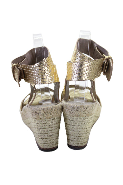 Donald J Pliner Womens Embossed Leather Espadrille Wedge Shoes Gold Sz 6