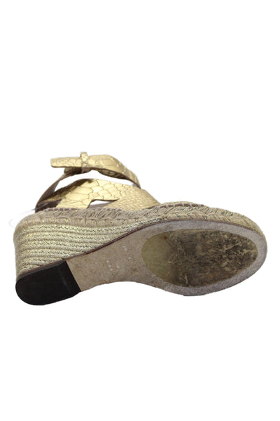 Donald J Pliner Womens Embossed Leather Espadrille Wedge Shoes Gold Sz 6