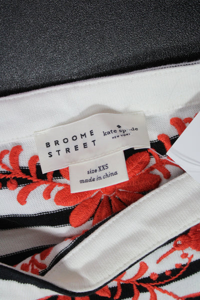 Kate Spade New York Womens Jersey Boatneck Striped Floral Tee Black Size 2XS
