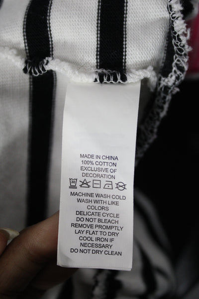 Kate Spade New York Womens Jersey Boatneck Striped Floral Tee Black Size 2XS