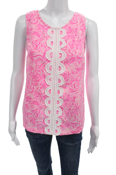 Lilly Pulitzer Womens Floral Sleeveless Basic Tank Pink Round Neck Size 0