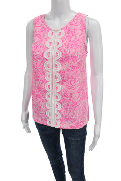 Lilly Pulitzer Womens Floral Sleeveless Basic Tank Pink Round Neck Size 0