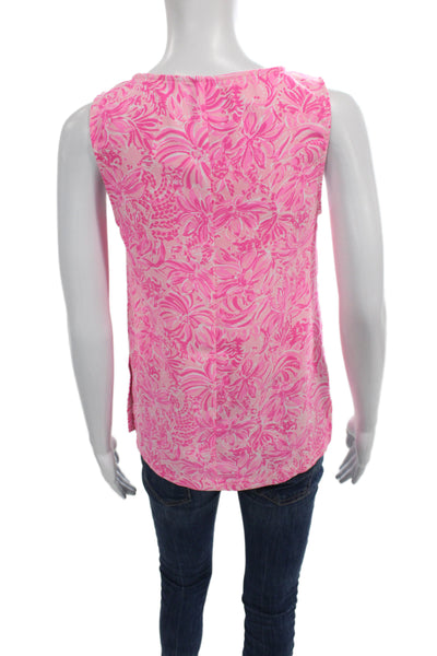 Lilly Pulitzer Womens Floral Sleeveless Basic Tank Pink Round Neck Size 0
