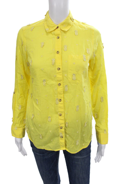 Maeve Anthropologie Women Yellow Cotton Button-Up Long Sleeve Size 0