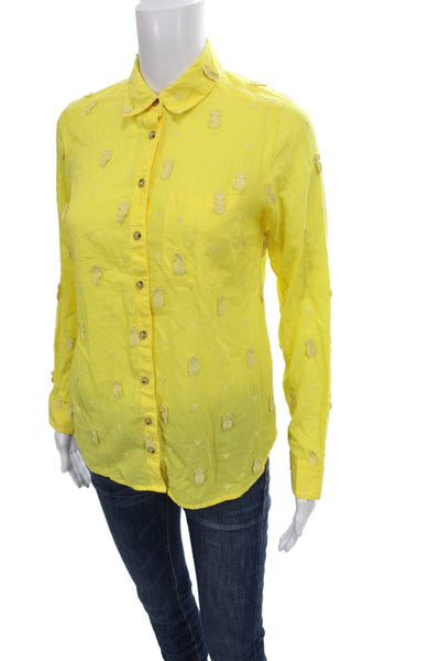 Maeve Anthropologie Women Yellow Cotton Button-Up Long Sleeve Size 0
