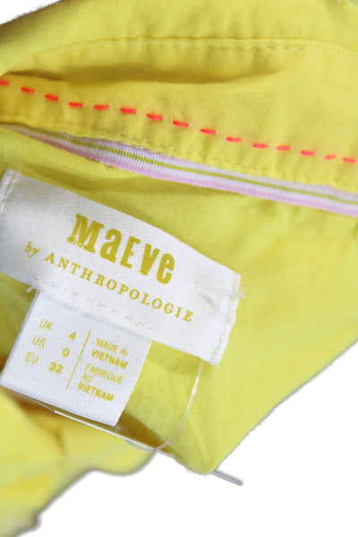Maeve Anthropologie Women Yellow Cotton Button-Up Long Sleeve Size 0