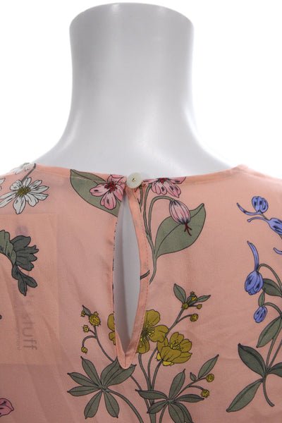J Crew Women Pink Floral Silk Short Sleeve Round Neck Basic Blouse Size 2XS