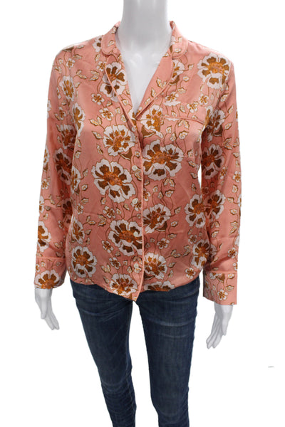 J Crew Collection Womens Silk Floral Collared Long Sleeve Blouse Pink Size 00
