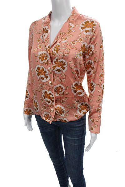 J Crew Collection Womens Silk Floral Collared Long Sleeve Blouse Pink Size 00