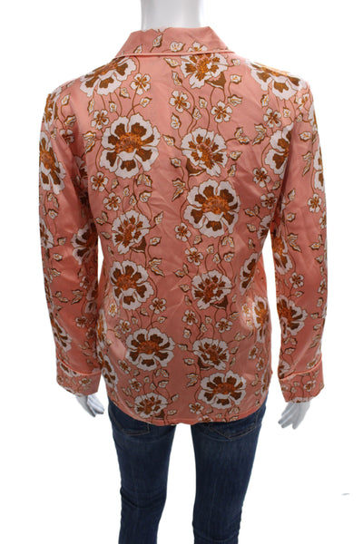 J Crew Collection Womens Silk Floral Collared Long Sleeve Blouse Pink Size 00