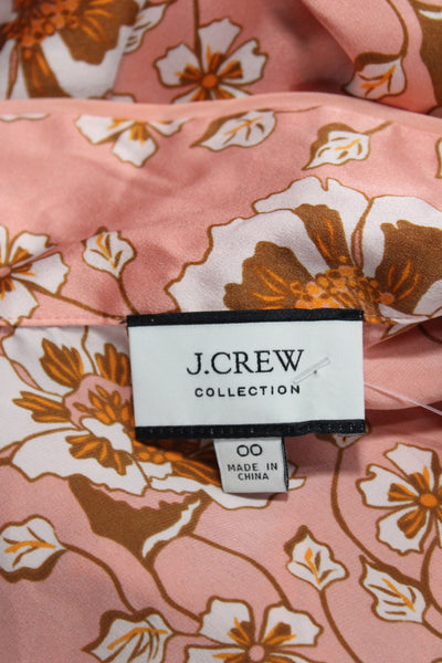 J Crew Collection Womens Silk Floral Collared Long Sleeve Blouse Pink Size 00