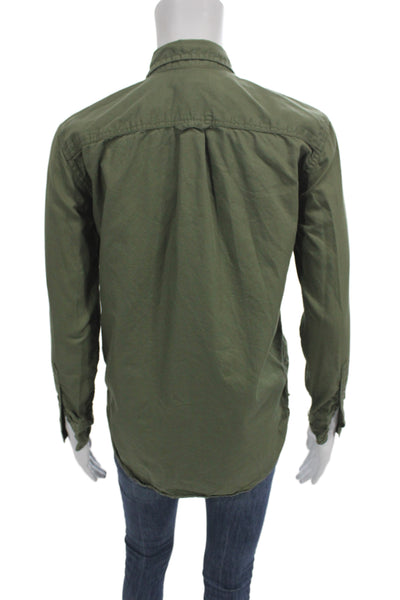 J Crew Women Basic Collared Button-Up Shirt Long Sleeve Green Cotton Size 2XS