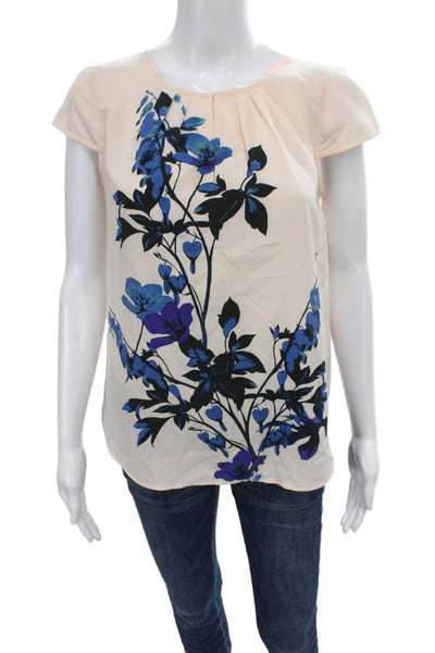 J Crew Womens Beige 100% Silk Sleeveless Floral Basic Blouse Size 0