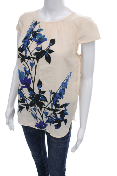 J Crew Womens Beige 100% Silk Sleeveless Floral Basic Blouse Size 0