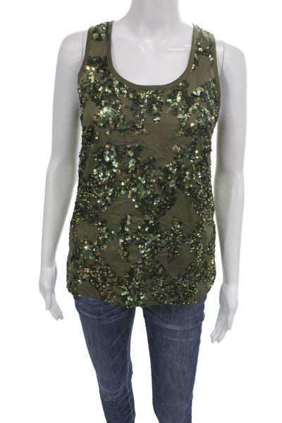 J Crew Women Green Geometric Sequin Cotton Scoop Neck Camisole Size 00