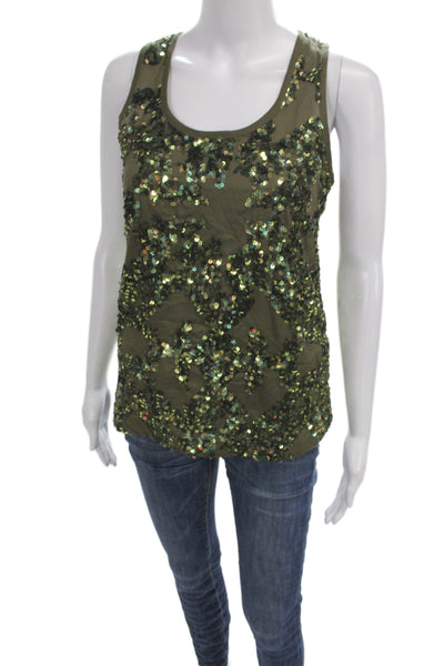 J Crew Women Green Geometric Sequin Cotton Scoop Neck Camisole Size 00