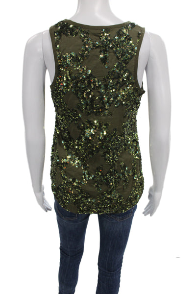 J Crew Women Green Geometric Sequin Cotton Scoop Neck Camisole Size 00