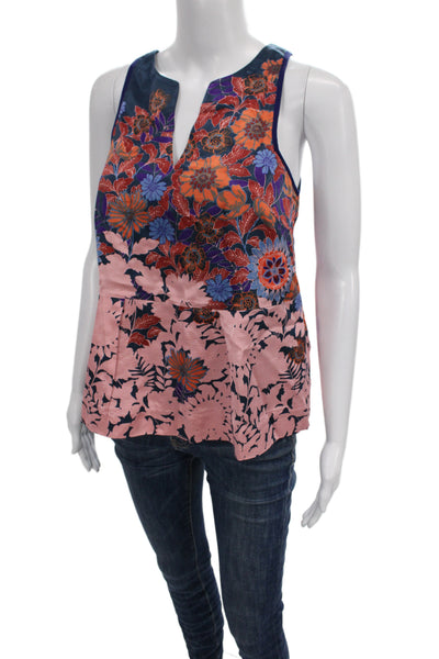 HD In Paris Women Blue Floral V-Neck Camisole Zip Sleeveless Viscose Size 0