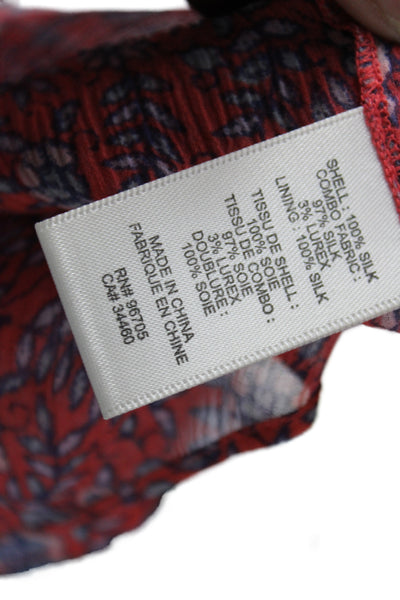 Rebecca Taylor Women Silk Tunic Red Floral Button Long Sleeve Round Neck Size 0