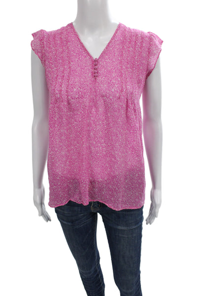 Joie Womens Silk V Neck Floral Button Blouse Pink Size XS