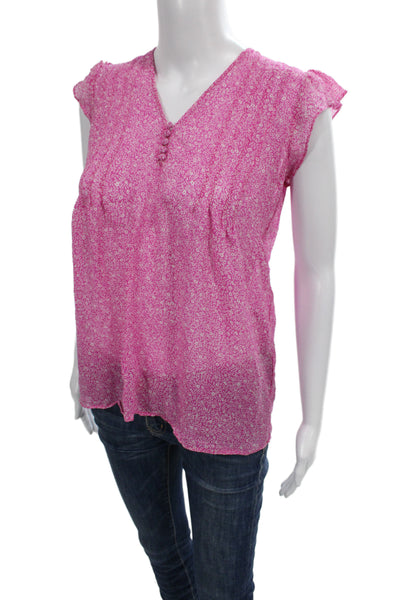 Joie Womens Silk V Neck Floral Button Blouse Pink Size XS