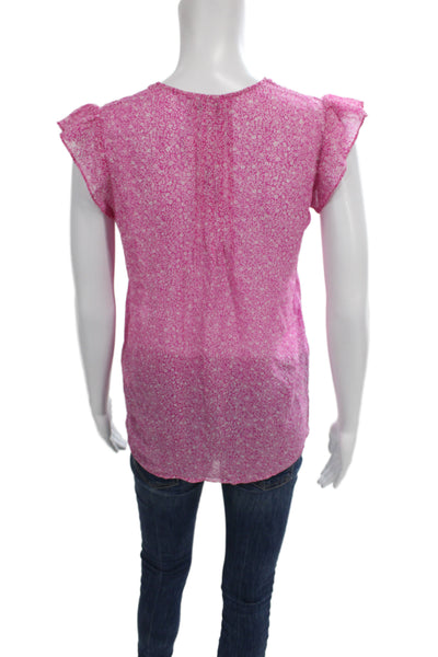 Joie Womens Silk V Neck Floral Button Blouse Pink Size XS