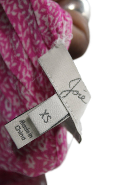 Joie Womens Silk V Neck Floral Button Blouse Pink Size XS